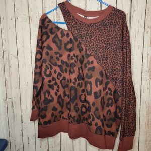 Victoria Sport Brown Cheetah Print Open Shoulder Sweatshirt